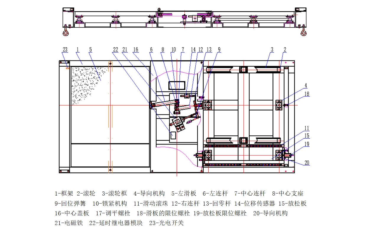 基于快速回位雙前橋側滑臺結構簡圖